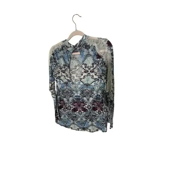 Free People Nouveau Printed Top Women's Casual Lace High Low Linen Western Boho - Picture 8 of 8